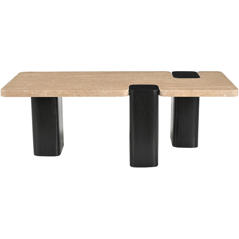Meridian Furniture Ravenna Beige Travertine Top And Oak Wood Base Coffee Table
