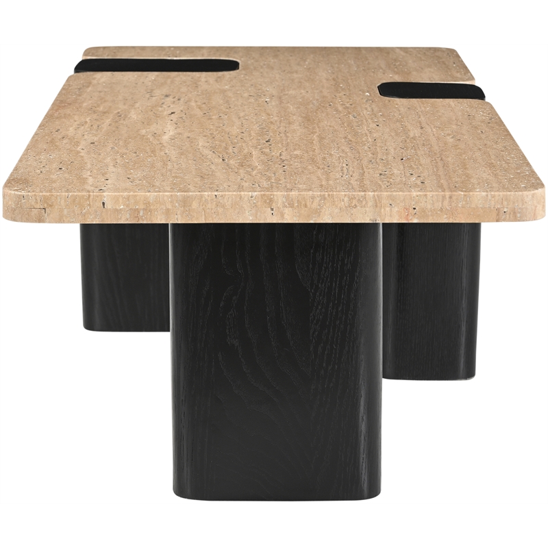Meridian Furniture Ravenna Beige Travertine Top And Oak Wood Base Coffee Table