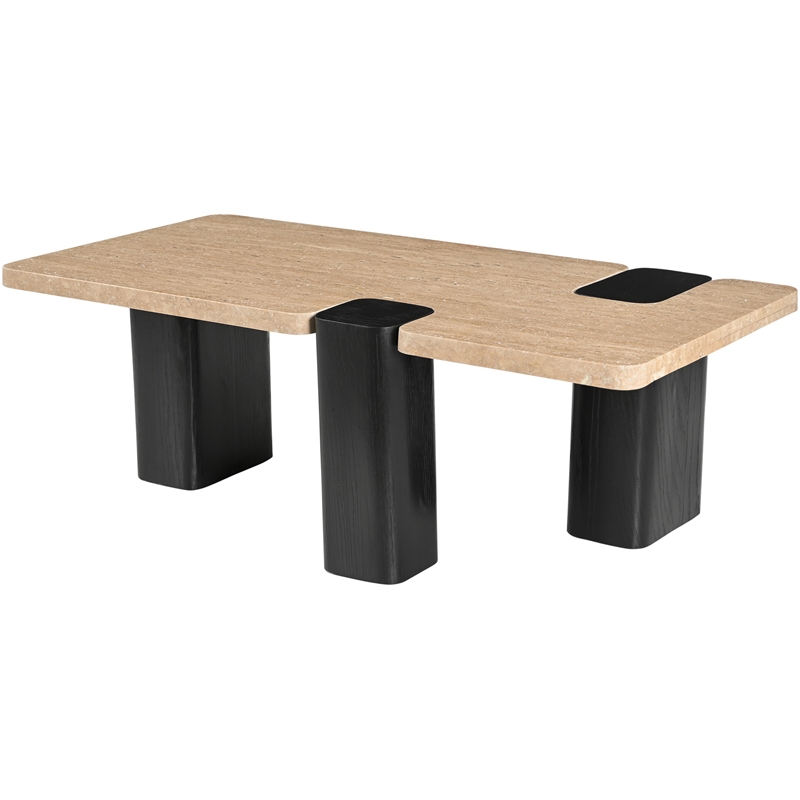 Meridian Furniture Ravenna Beige Travertine Top And Oak Wood Base Coffee Table