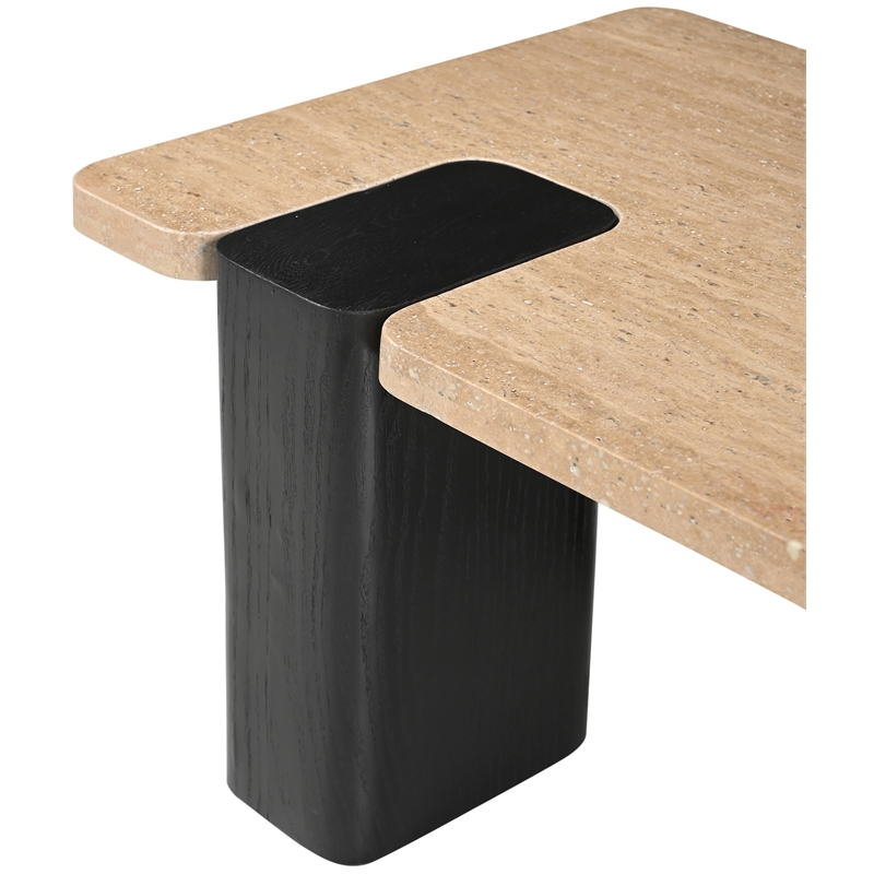 Meridian Furniture Ravenna Beige Travertine Top And Oak Wood Base Coffee Table