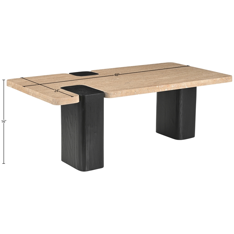 Meridian Furniture Ravenna Beige Travertine Top And Oak Wood Base Coffee Table