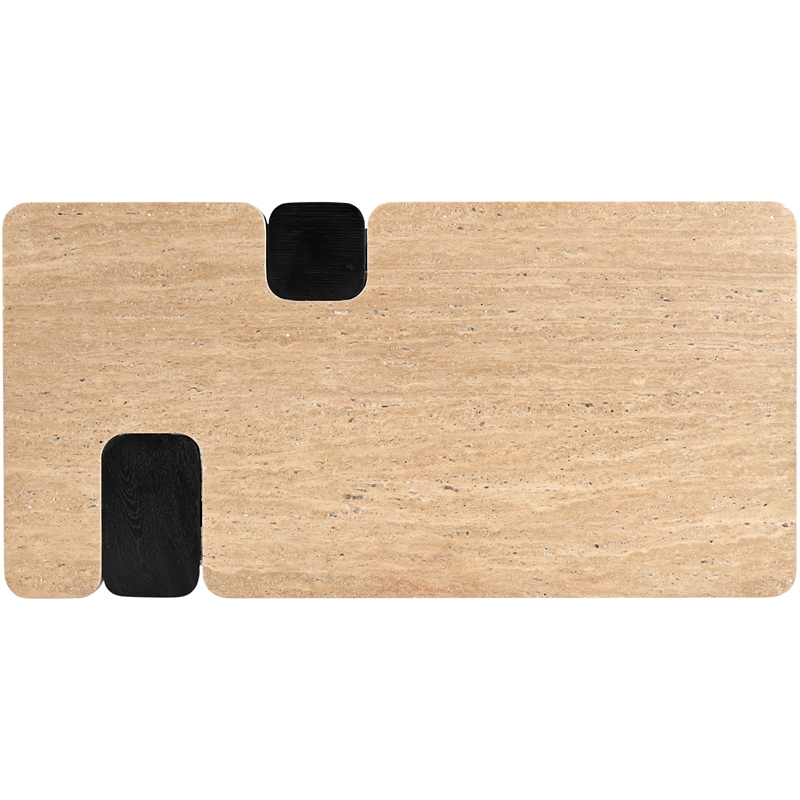 Meridian Furniture Ravenna Beige Travertine Top And Oak Wood Base Coffee Table