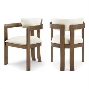 Meridian Furniture Lavrin Cream Vegan Leather Dining Arm Chair (Set of 2)