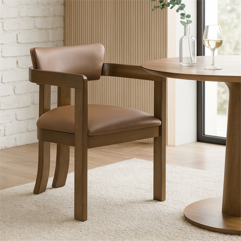Meridian Furniture Lavrin Tan Vegan Leather Dining Arm Chair (Set of 2)