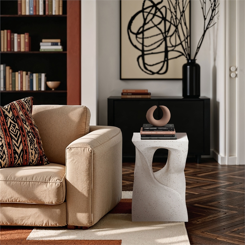 Meridian Furniture Jula Ivory Terrazzo Indoor/Outdoor Concrete End Table