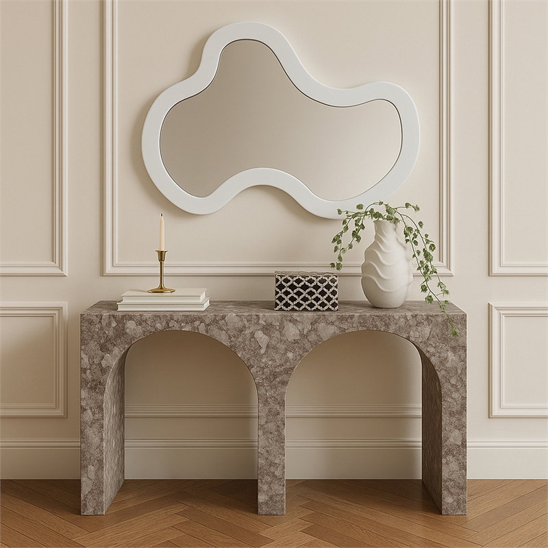 Meridian Furniture Oblique White Iron Frame Mirror