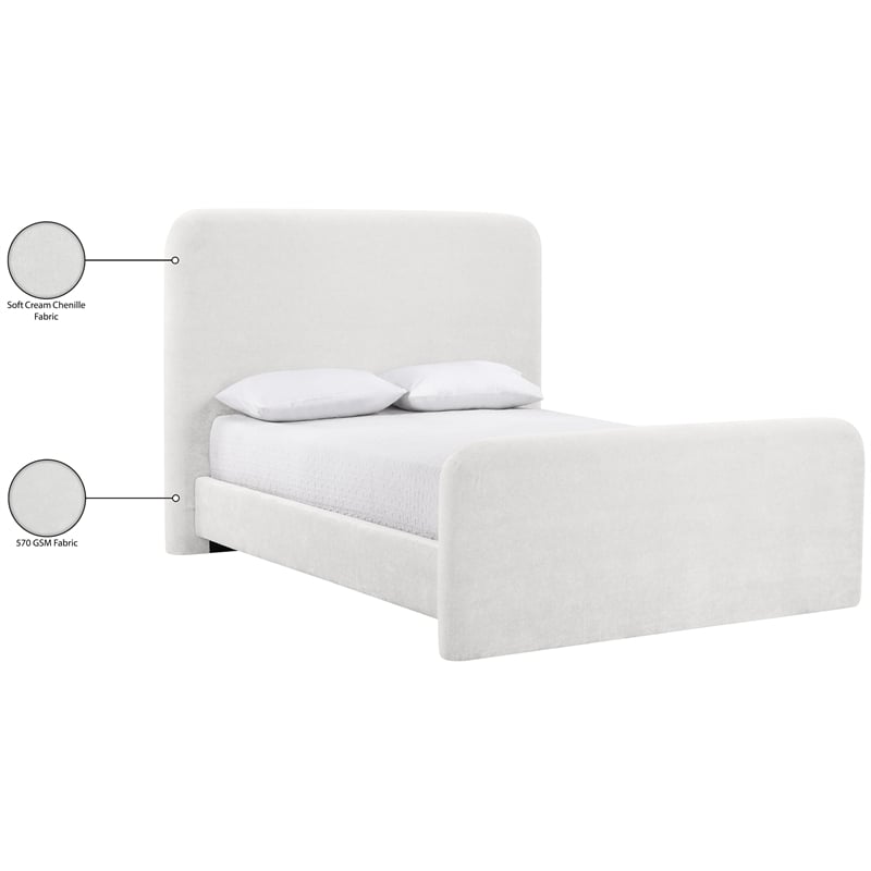 Meridian Furniture Fira Cream Chenille Fabric Full Bed