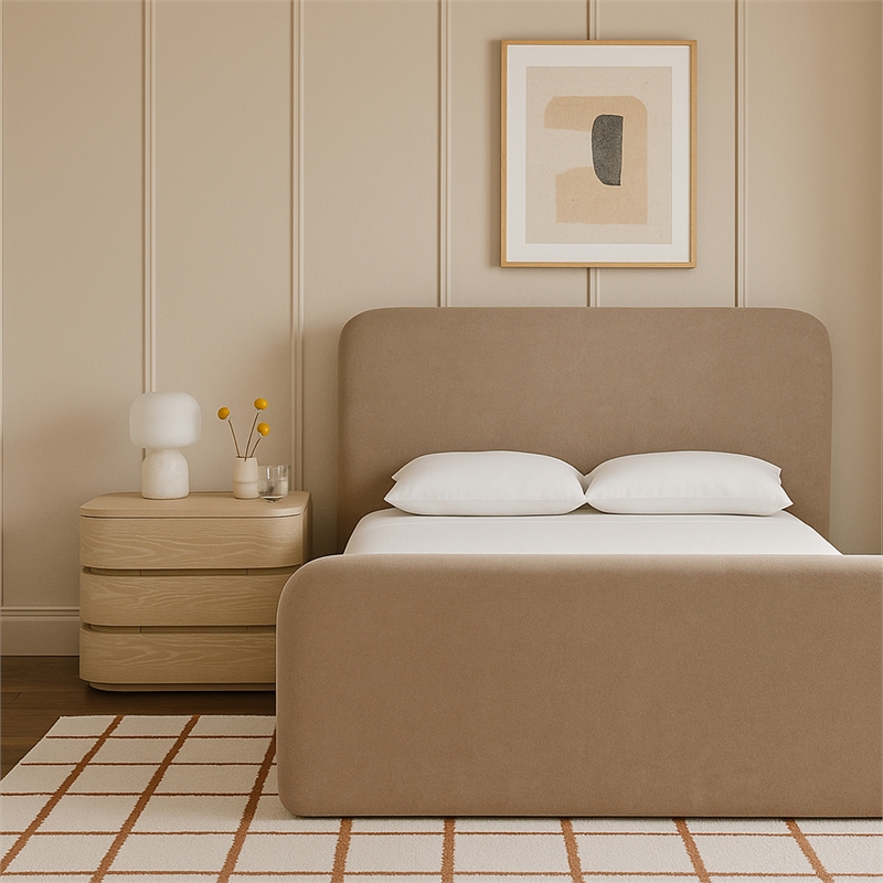Meridian Furniture Fira Taupe Chenille Fabric Queen Bed