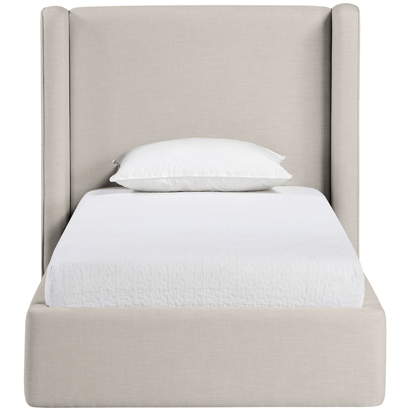 Meridian Furniture Kendall Beige Linen Textured Fabric Upholstered Twin Bed