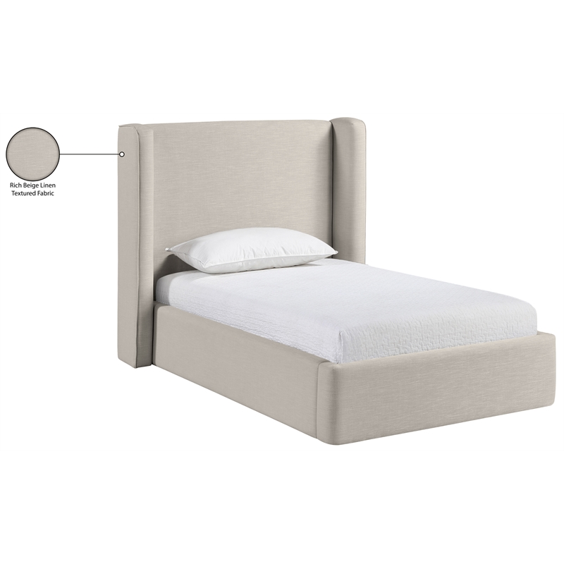 Meridian Furniture Kendall Beige Linen Textured Fabric Upholstered Twin Bed