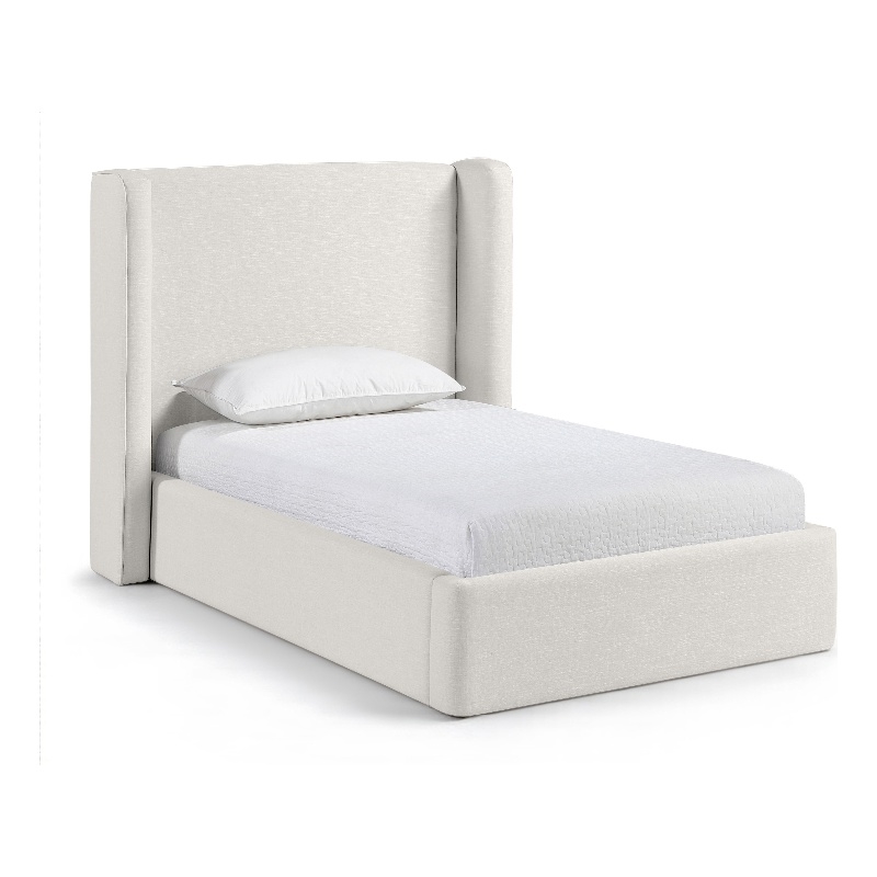 Meridian Furniture Kendall Cream Linen Textured Fabric Upholstered Twin Bed