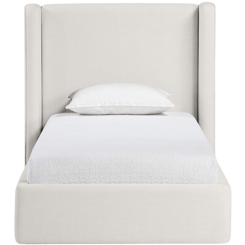 Meridian Furniture Kendall Cream Linen Textured Fabric Upholstered Twin Bed