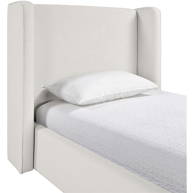 Meridian Furniture Kendall Cream Linen Textured Fabric Upholstered Twin Bed