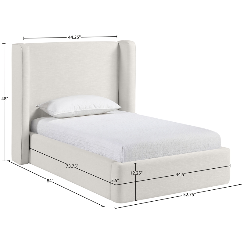 Meridian Furniture Kendall Cream Linen Textured Fabric Upholstered Twin Bed