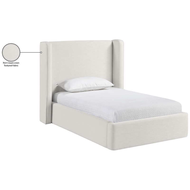Meridian Furniture Kendall Cream Linen Textured Fabric Upholstered Twin Bed