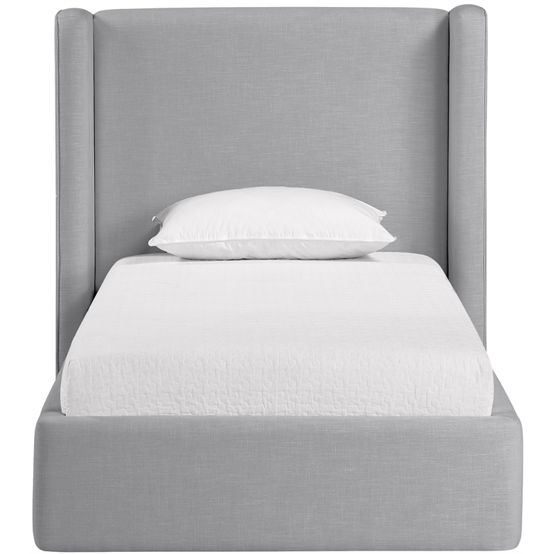 Meridian Furniture Kendall Grey Linen Textured Fabric Upholstered Twin Bed