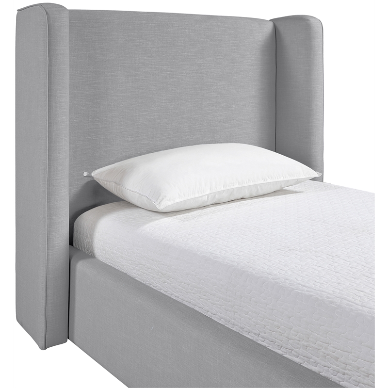 Meridian Furniture Kendall Grey Linen Textured Fabric Upholstered Twin Bed