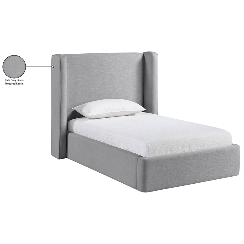 Meridian Furniture Kendall Grey Linen Textured Fabric Upholstered Twin Bed