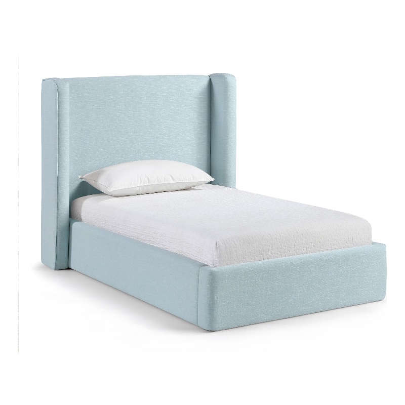 Meridian Furniture Kendall Light Blue Linen Textured Fabric Upholstered Twin Bed