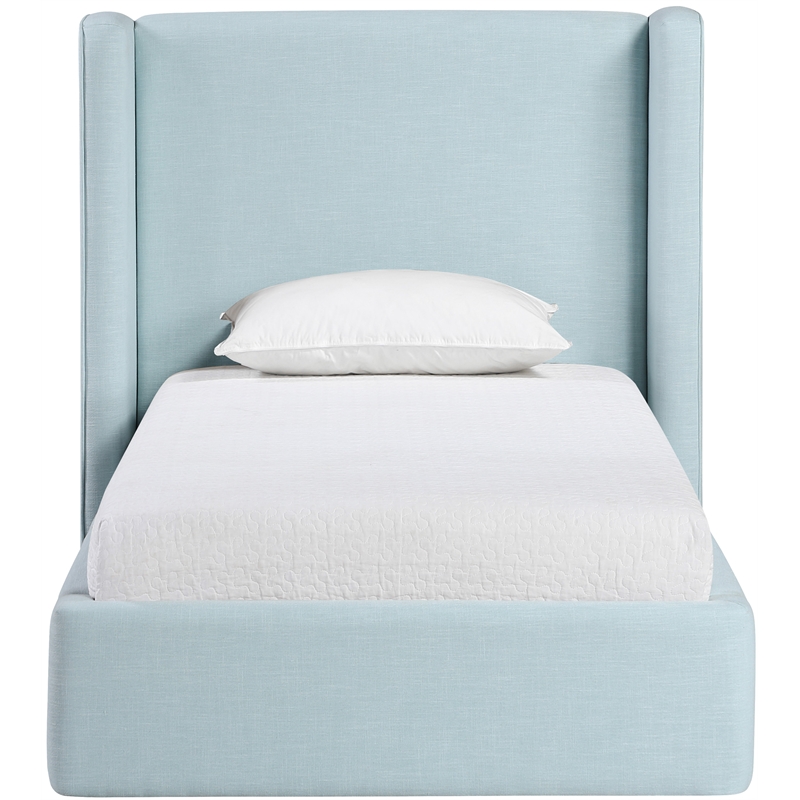 Meridian Furniture Kendall Light Blue Linen Textured Fabric Upholstered Twin Bed