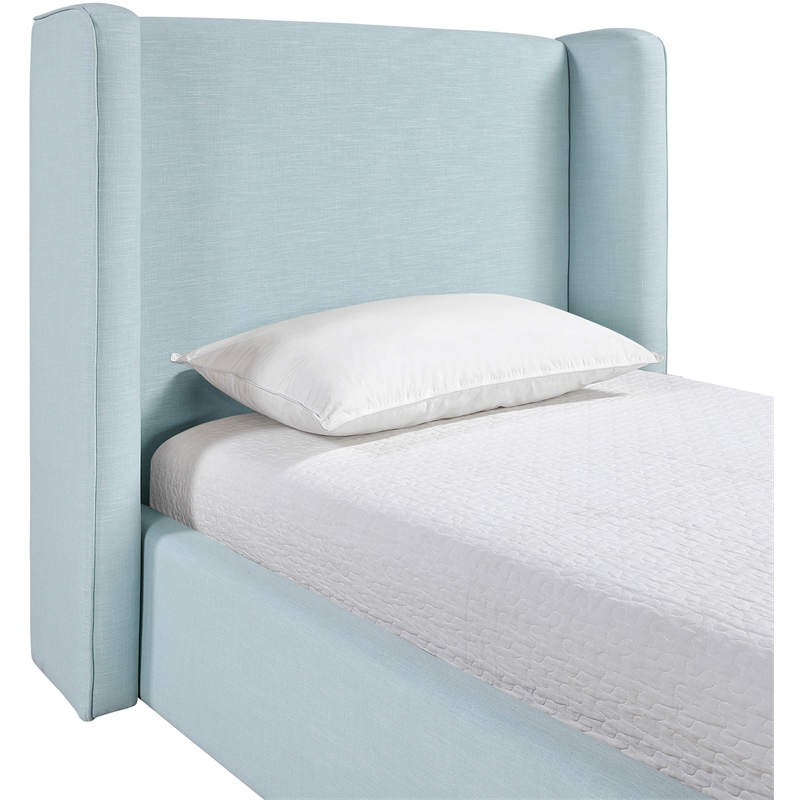 Meridian Furniture Kendall Light Blue Linen Textured Fabric Upholstered Twin Bed