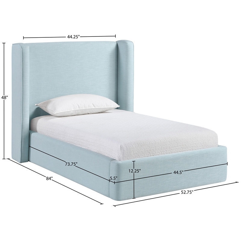 Meridian Furniture Kendall Light Blue Linen Textured Fabric Upholstered Twin Bed