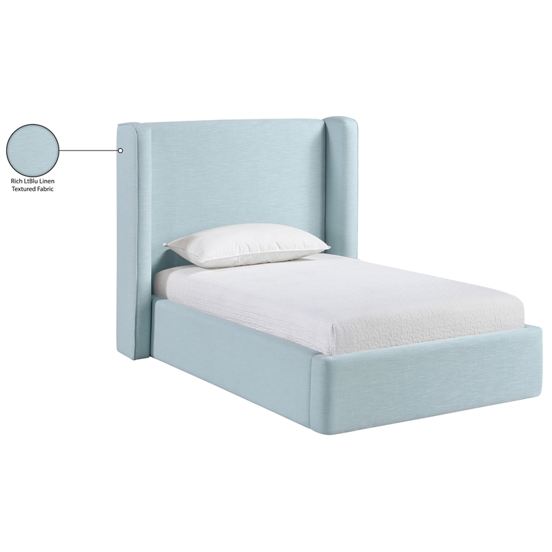 Meridian Furniture Kendall Light Blue Linen Textured Fabric Upholstered Twin Bed