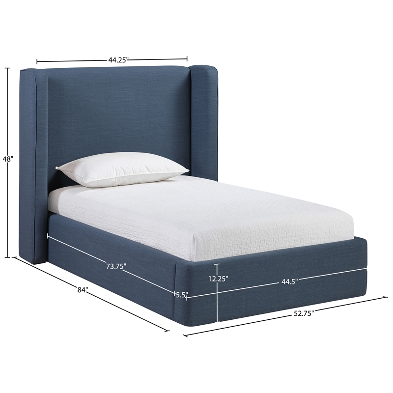 Meridian Furniture Kendall Navy Linen Textured Fabric Upholstered Twin Bed