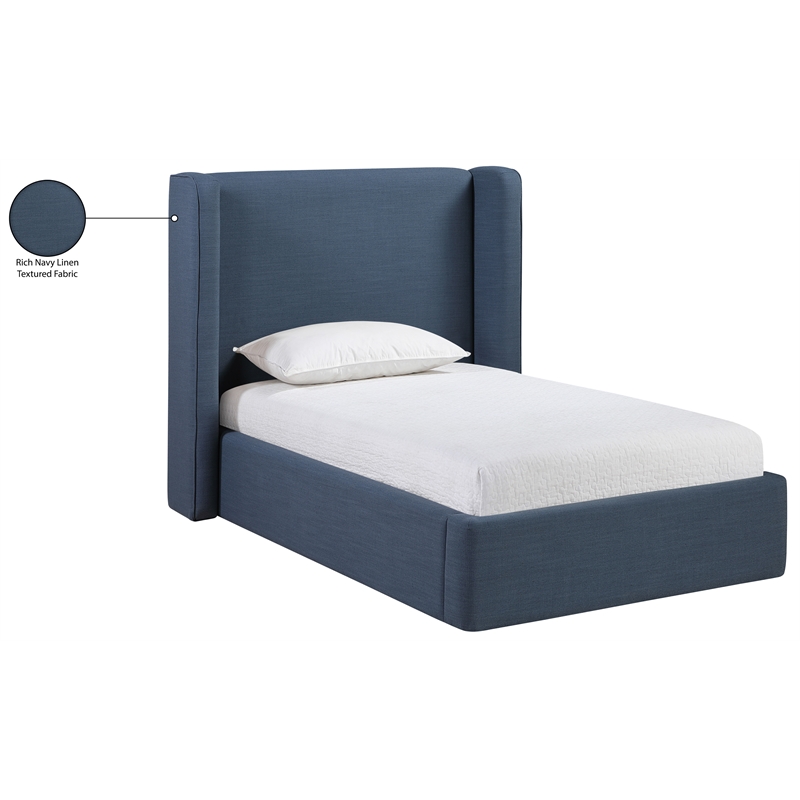 Meridian Furniture Kendall Navy Linen Textured Fabric Upholstered Twin Bed