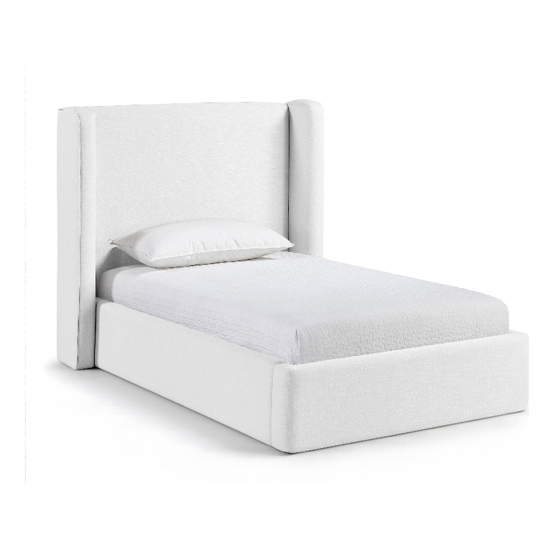 Meridian Furniture Kendall White Linen Textured Fabric Upholstered Twin Bed