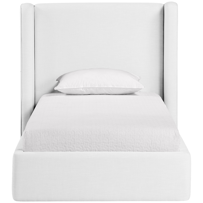 Meridian Furniture Kendall White Linen Textured Fabric Upholstered Twin Bed