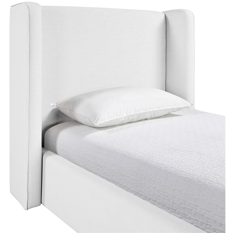 Meridian Furniture Kendall White Linen Textured Fabric Upholstered Twin Bed