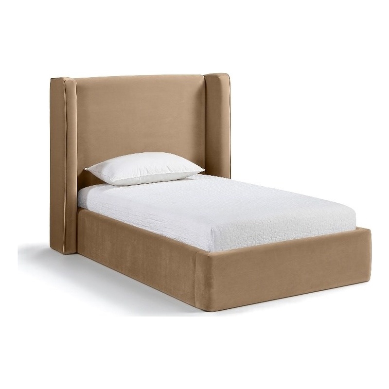 Meridian Furniture Kendall Beige Velvet Upholstered Twin Bed