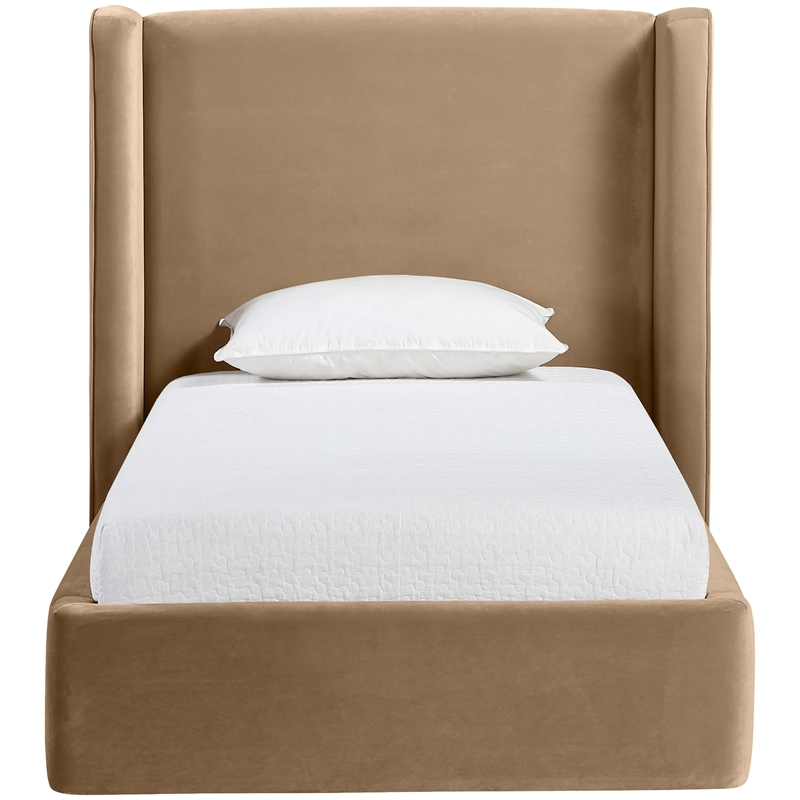 Meridian Furniture Kendall Beige Velvet Upholstered Twin Bed
