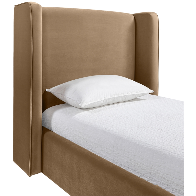 Meridian Furniture Kendall Beige Velvet Upholstered Twin Bed