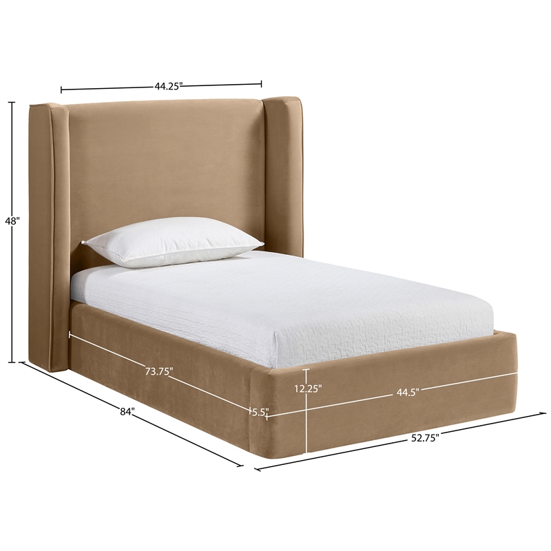 Meridian Furniture Kendall Beige Velvet Upholstered Twin Bed