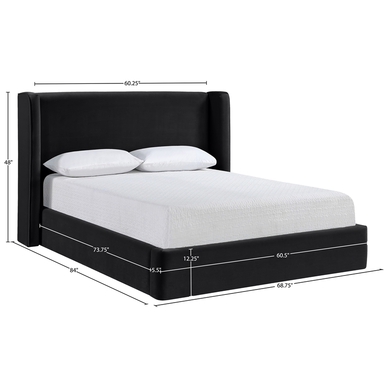 Meridian Furniture Kendall Black Velvet Upholstered Full Bed