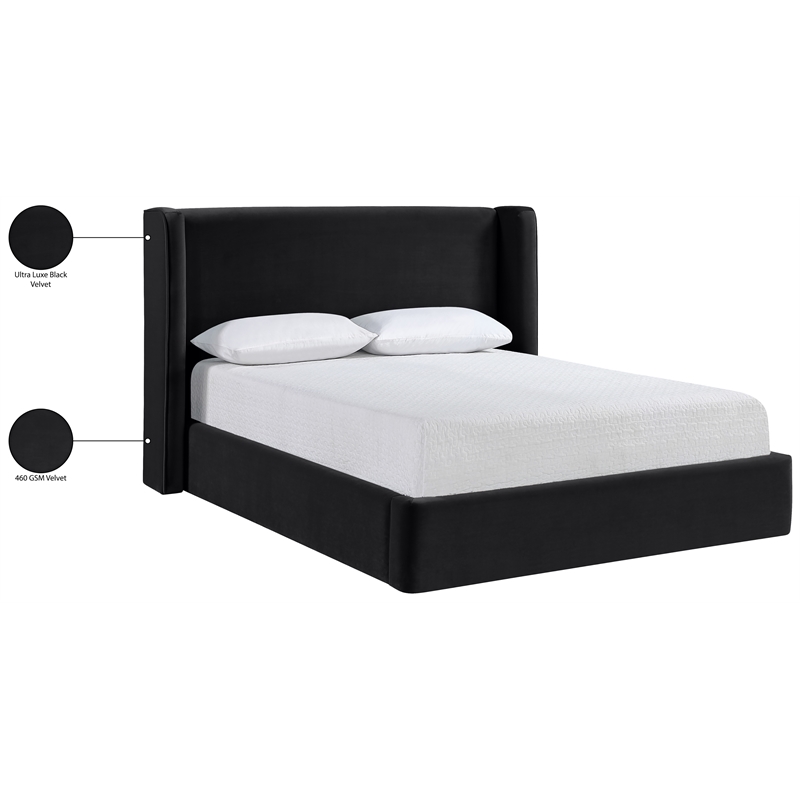 Meridian Furniture Kendall Black Velvet Upholstered Full Bed
