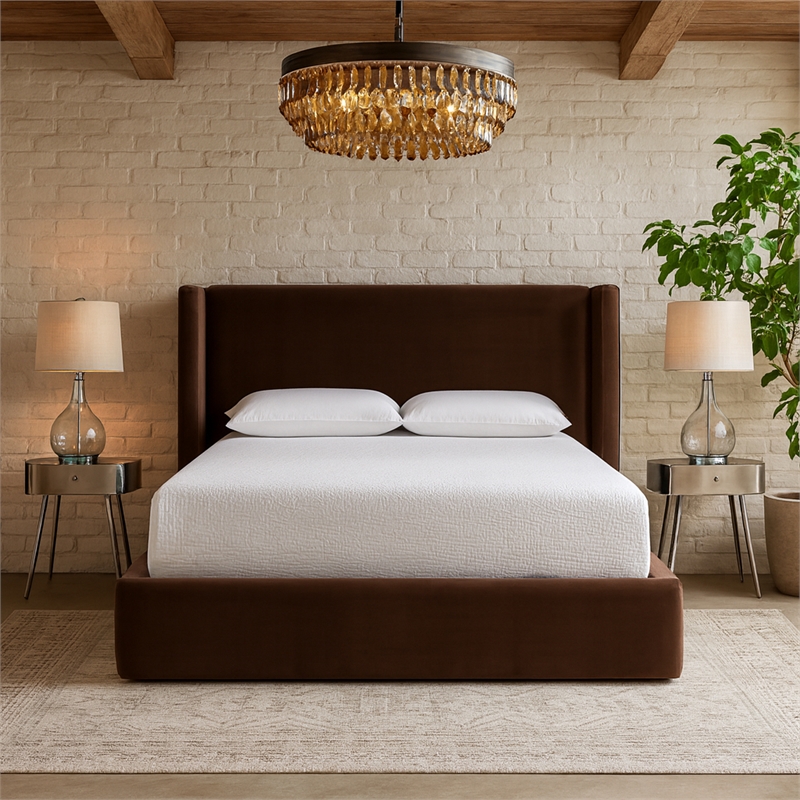 Meridian Furniture Kendall Brown Velvet Upholstered Full Bed