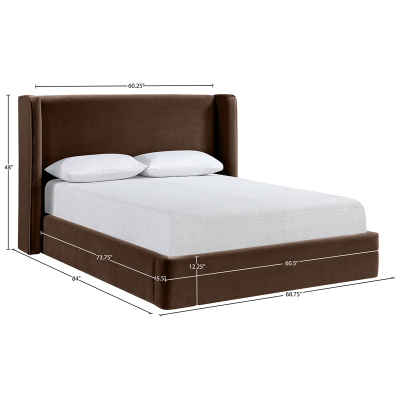 Meridian Furniture Kendall Brown Velvet Upholstered Full Bed