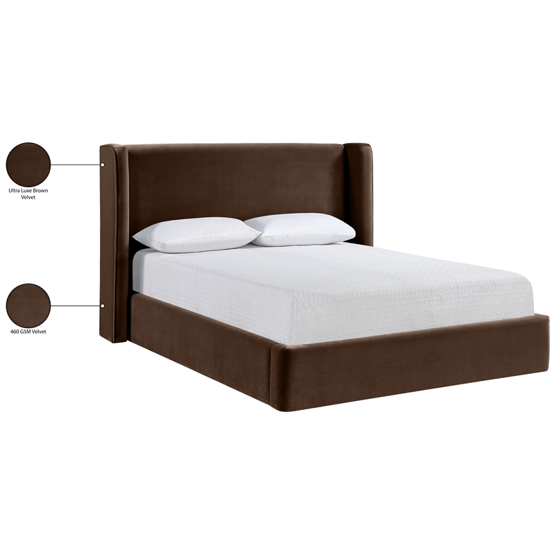 Meridian Furniture Kendall Brown Velvet Upholstered Full Bed