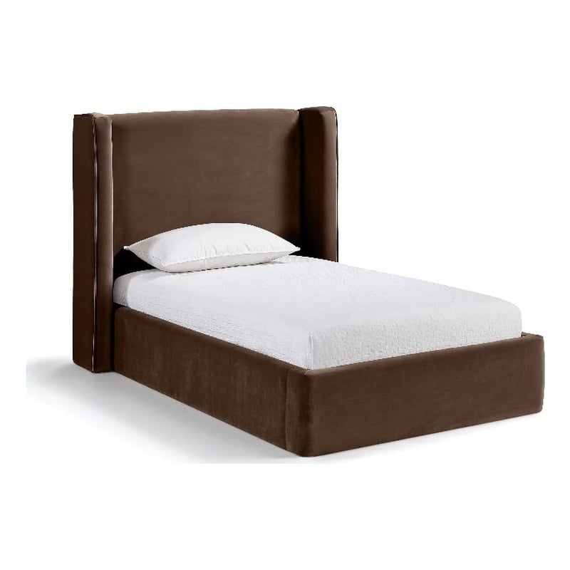 Meridian Furniture Kendall Brown Velvet Upholstered Twin Bed