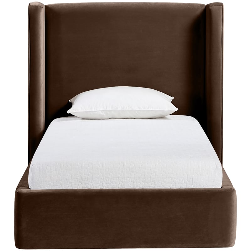 Meridian Furniture Kendall Brown Velvet Upholstered Twin Bed