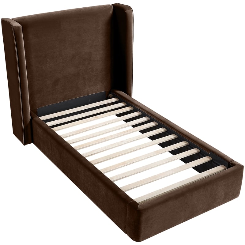 Meridian Furniture Kendall Brown Velvet Upholstered Twin Bed