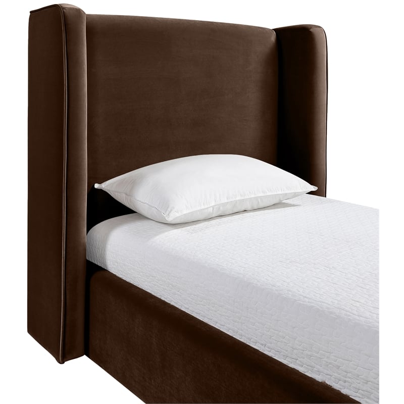 Meridian Furniture Kendall Brown Velvet Upholstered Twin Bed