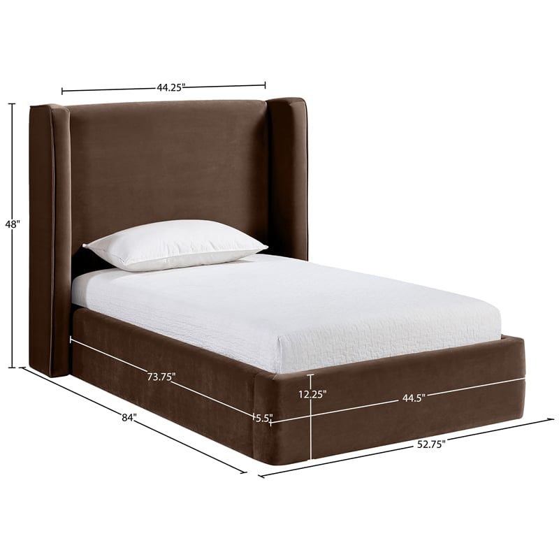 Meridian Furniture Kendall Brown Velvet Upholstered Twin Bed