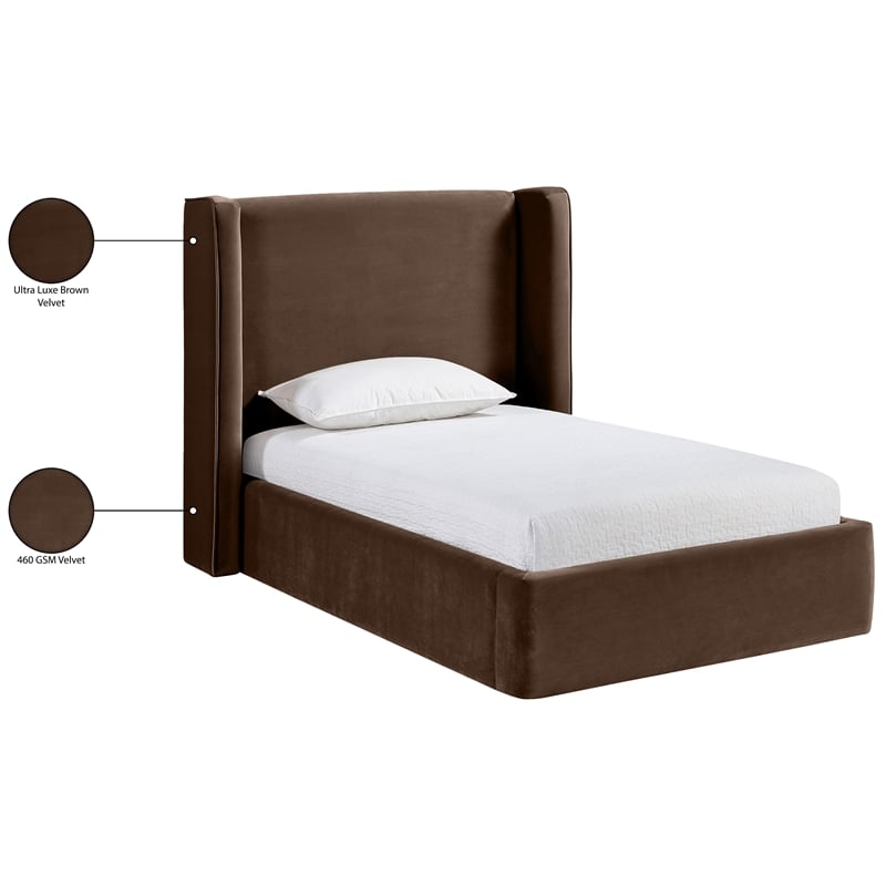 Meridian Furniture Kendall Brown Velvet Upholstered Twin Bed