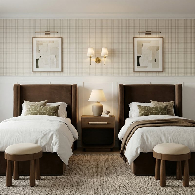 Meridian Furniture Kendall Brown Velvet Upholstered Twin Bed