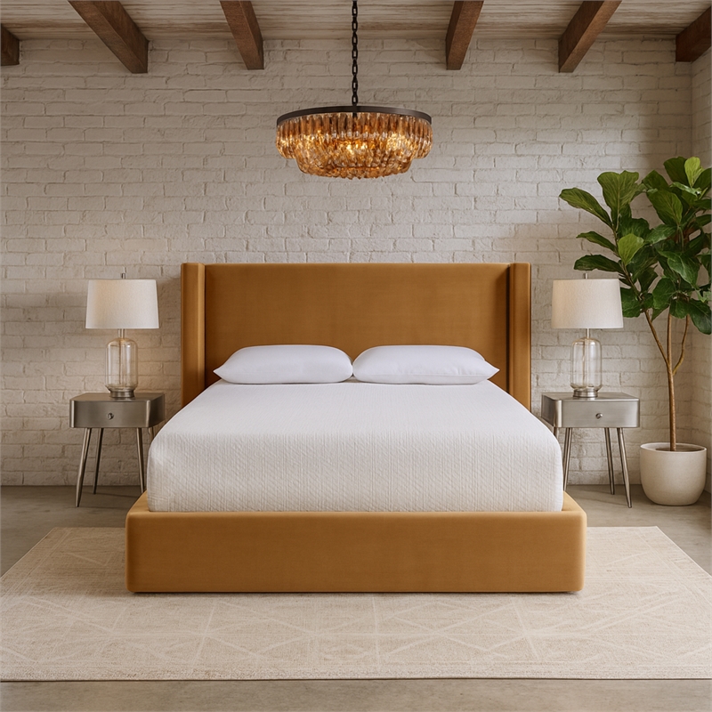 Meridian Furniture Kendall Camel Velvet Upholstered Full Bed