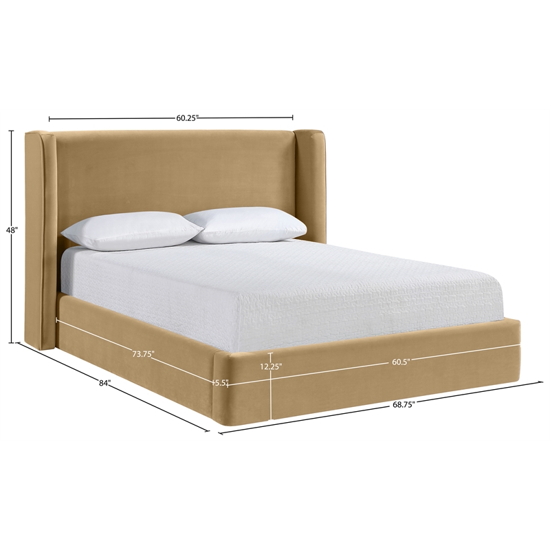 Meridian Furniture Kendall Camel Velvet Upholstered Full Bed